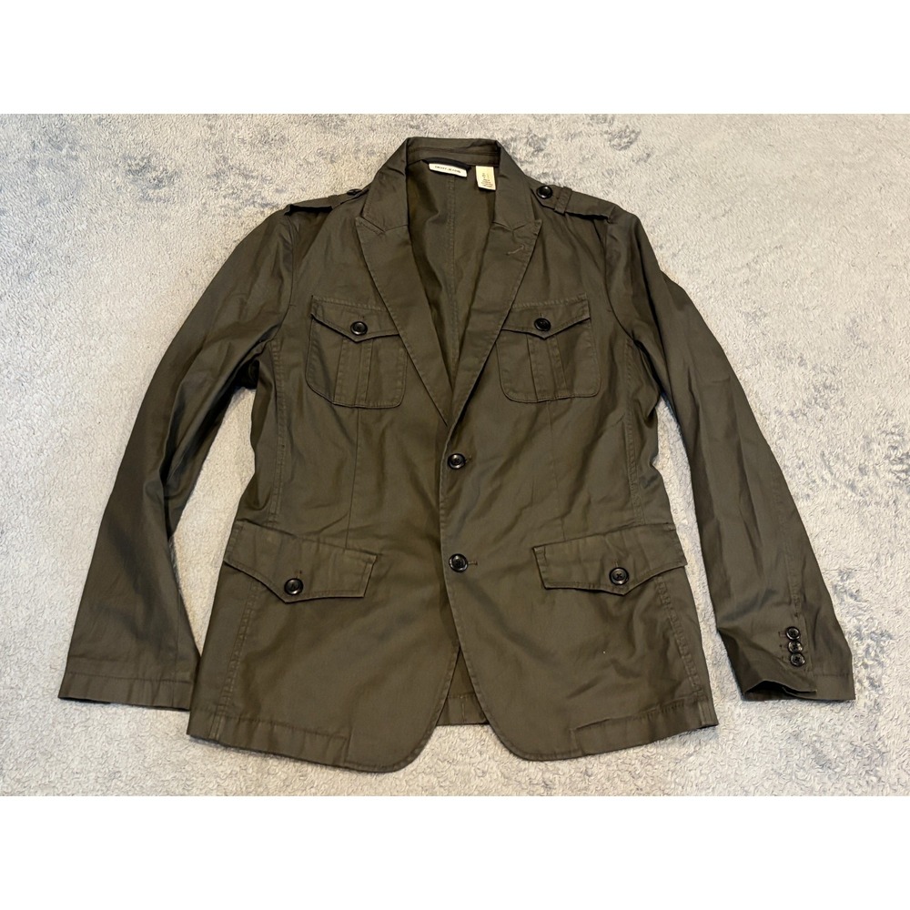 DKNY Jeans Utility Jacket Womens Large Gray Green Button Front Pockets Army